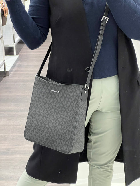 Michael Kors Jet Set Large Messenger Bag Crossbody Black MK Signature